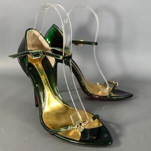 FRANCESCO SACCO Size 8 Green Gold Leather Iridescent Strappy Sandals